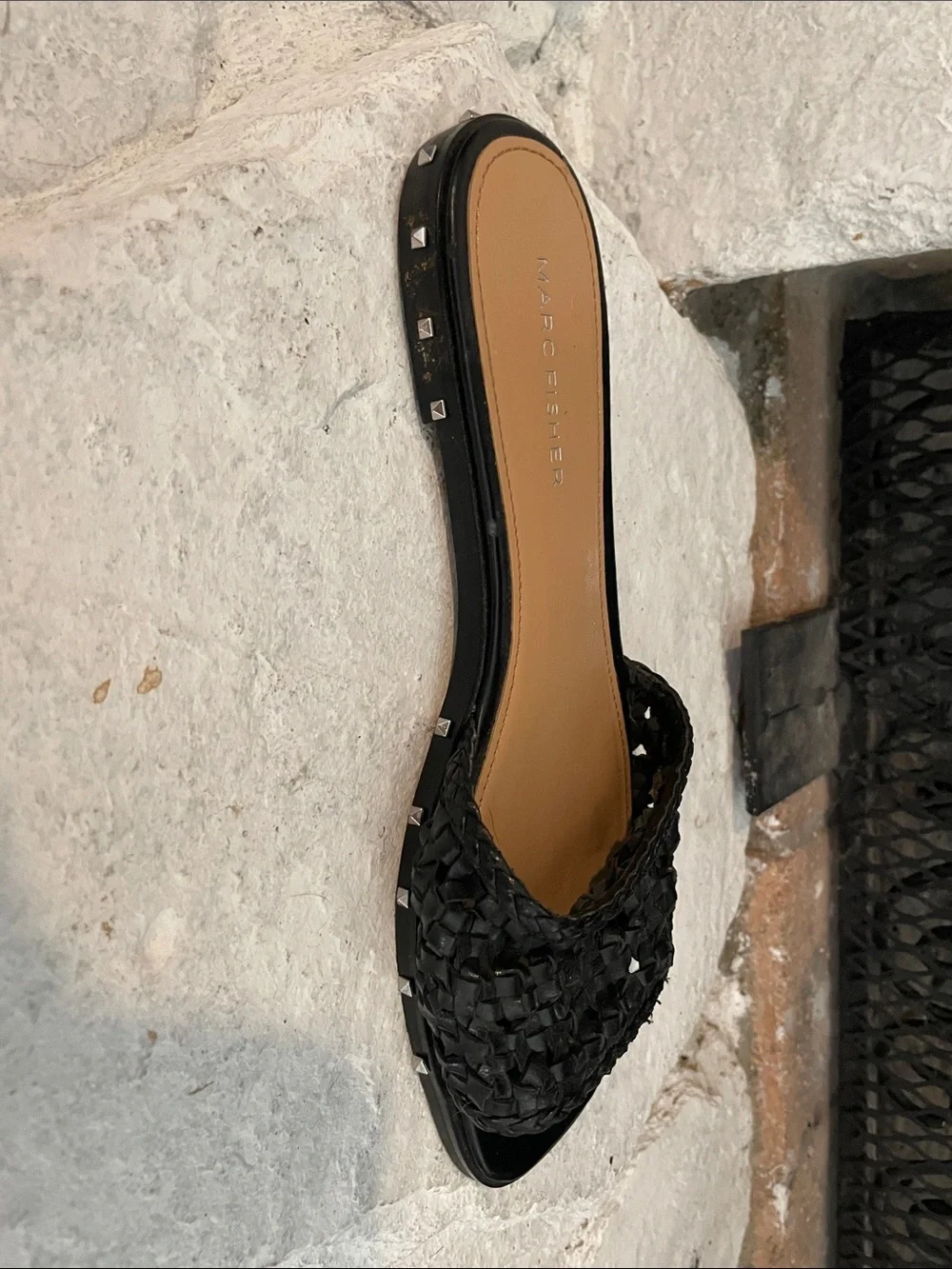Marc Fisher Black Braided Slide Mules